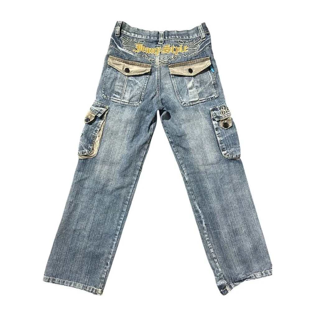 Y2K Gems Baby Spell Out Cargo Jeans hip hop Sz 16 Women’s Sz S